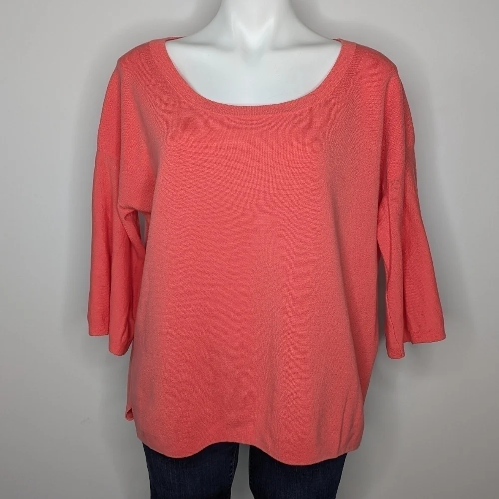 J Crew salmon bell sleeve 100% cotton 1/2 sleeve sweater L